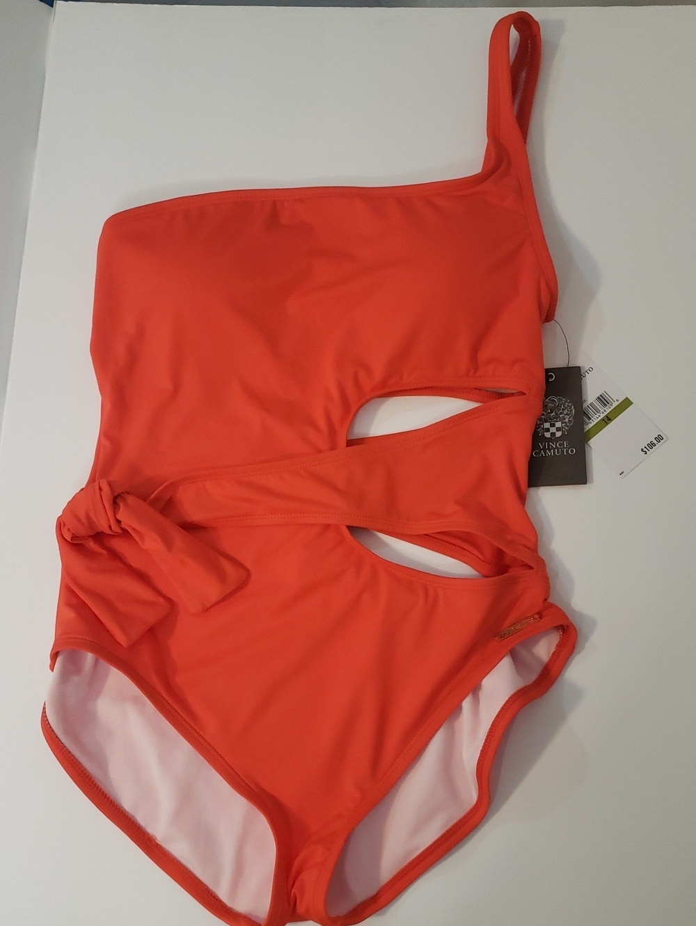 Vince Camuto One-Shoulder Adjustable Cutout One-Piece Orange Swimsuit